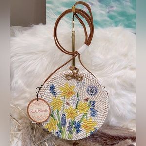 Rattan Bag Made in Indonesia Small Wicker Floral Ladybug Crossbody